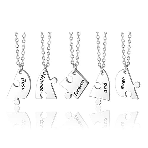 PESOENTH BFF Best Friend Necklace For 5,Friendship Jewelry For Women Gift,Matching Heart Best Friends Forever and ever Pendant Necklaces Set Birthday for Friendship BBF - Image 3