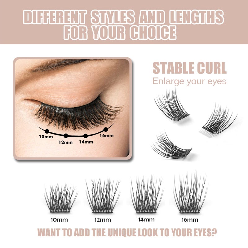EASITENSION DIY Eyelash Extension, 3D Effect Glue Bonded Band Individual Lash 12 Clusters Volume Lashes Set, Home Eyelash Extension, C curl Lashes Pack(12MM) - Image 4