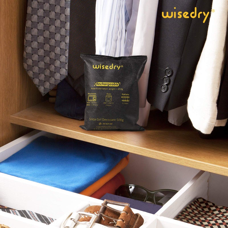 wisedry 4 x 500 Grams [4.4 lbs] Rechargeable Silica Gel Car Dehumidifier, Microwave Fast Reactivated Desiccant Packets Large for Gun Safe Closet Basement Garage Storage Moisture Absorber Bag Reusable - Image 5