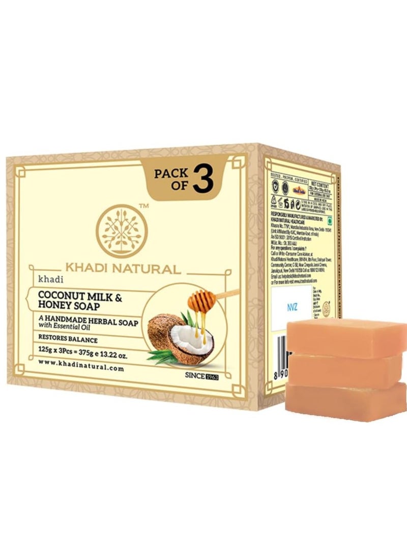 كادي نيتشورال صابون خادي الطبيعي بحليب جوز الهند والعسل، عبوة من 3 قطع (125 غرام × 3375 غرام) - Image 1