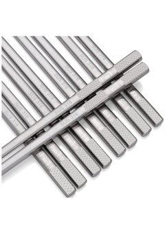 KASTWAVE Stainless Steel Chopsticks, Silver Metal Reusable Chopsticks, Dishwasher Safe Metal Chopsticks Square Lightweight Chop Non-slip Sticks, Gift Set 5 Pairs  - Image 1