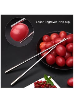 KASTWAVE Stainless Steel Chopsticks, Silver Metal Reusable Chopsticks, Dishwasher Safe Metal Chopsticks Square Lightweight Chop Non-slip Sticks, Gift Set 5 Pairs  - Image 2