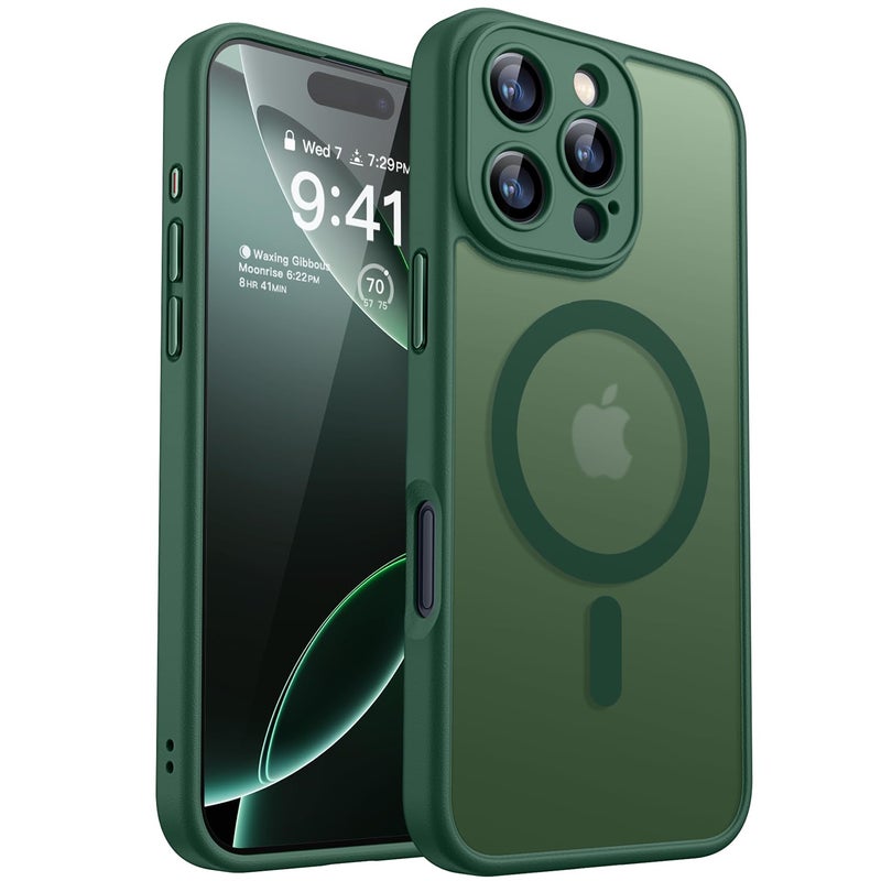 CANSHN Magnetic for iPhone 16 Pro Case, Upgraded [Full Camera Protection] [Compatible with Magsafe] [Translucent Matte] Shockproof Protective Phone Case for iPhone 16 Pro 6.3" - Deep Green - Image 1