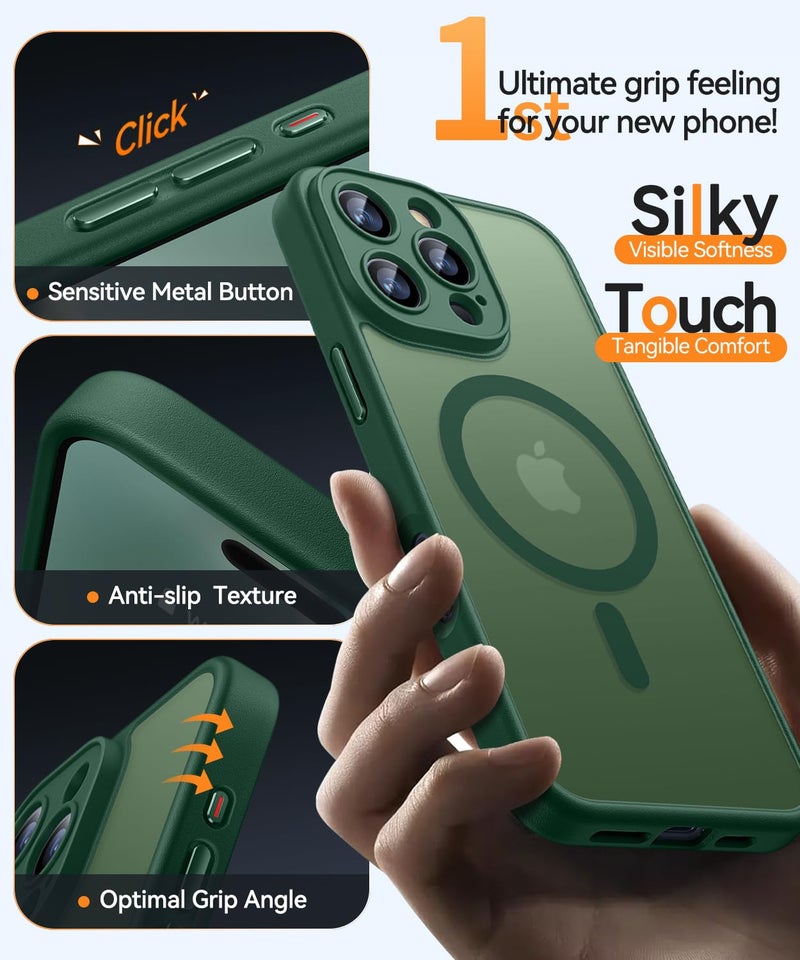 CANSHN Magnetic for iPhone 16 Pro Case, Upgraded [Full Camera Protection] [Compatible with Magsafe] [Translucent Matte] Shockproof Protective Phone Case for iPhone 16 Pro 6.3" - Deep Green - Image 5