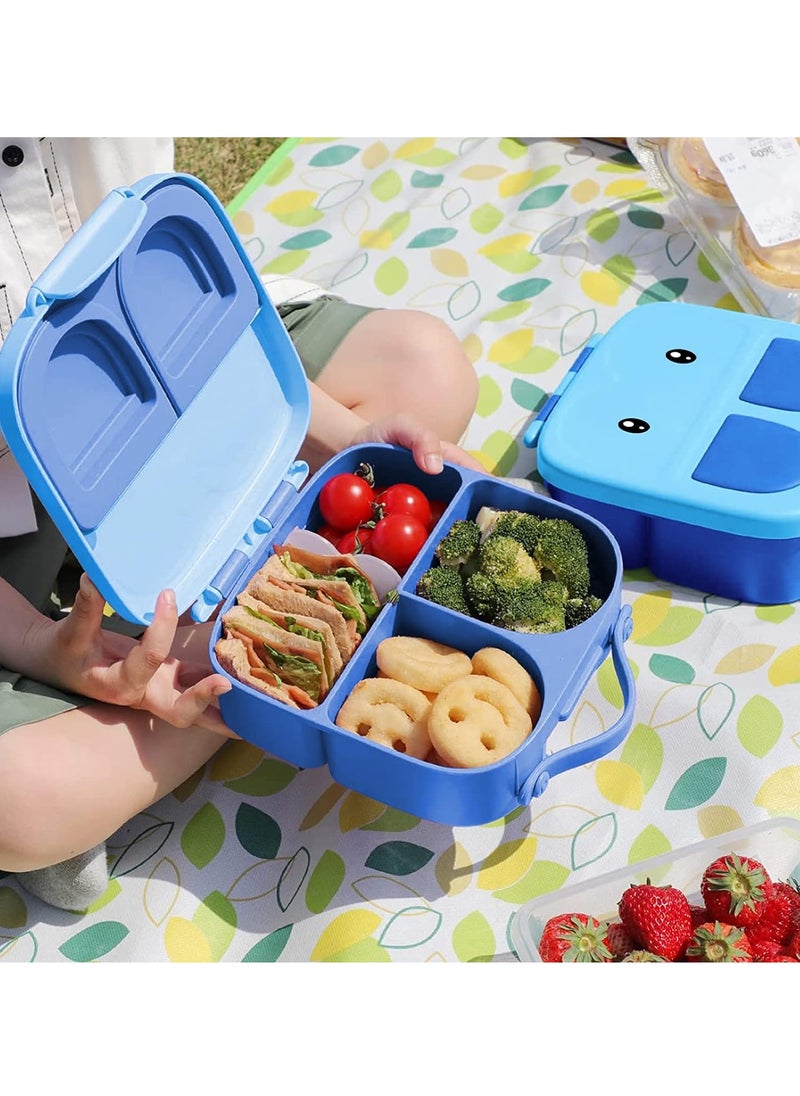 Bento Box, Kids Lunch Box, Lunch Box Containers for Toddler/Kids, 1400ml Bento Box with Removable Divider, Fork & Spone, Microwave/Dishwasher/Freezer Safe (Blue)