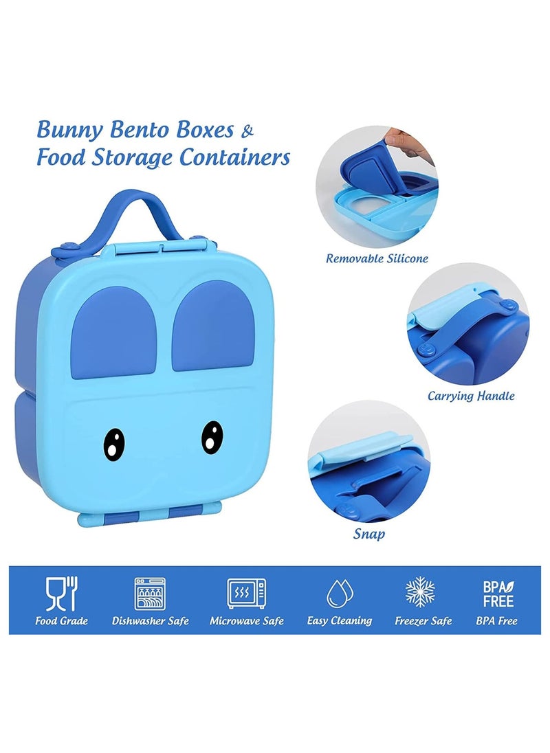 Bento Box, Kids Lunch Box, Lunch Box Containers for Toddler/Kids, 1400ml Bento Box with Removable Divider, Fork & Spone, Microwave/Dishwasher/Freezer Safe (Blue)
