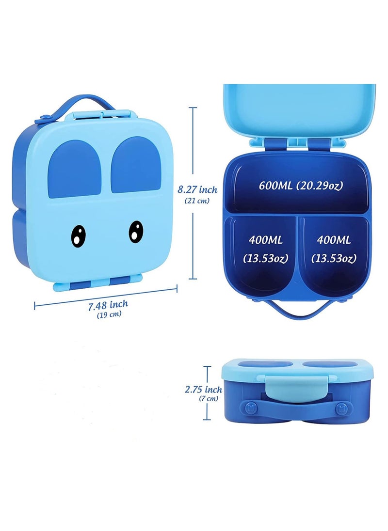 Bento Box, Kids Lunch Box, Lunch Box Containers for Toddler/Kids, 1400ml Bento Box with Removable Divider, Fork & Spone, Microwave/Dishwasher/Freezer Safe (Blue)