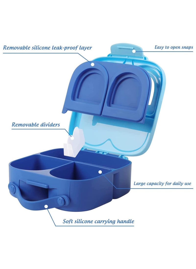 Bento Box, Kids Lunch Box, Lunch Box Containers for Toddler/Kids, 1400ml Bento Box with Removable Divider, Fork & Spone, Microwave/Dishwasher/Freezer Safe (Blue)