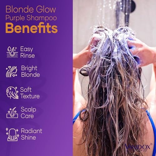 VANIDOX Sulfate Free Brass Toning Purple Shampoo for Blondes, Brown Highlighted, or Bleached Hair, Infused with Purple Rice Extract, Hyaluronic Acid, Vitamin E, and Chamomile Extract (16 fl oz) - Image 3