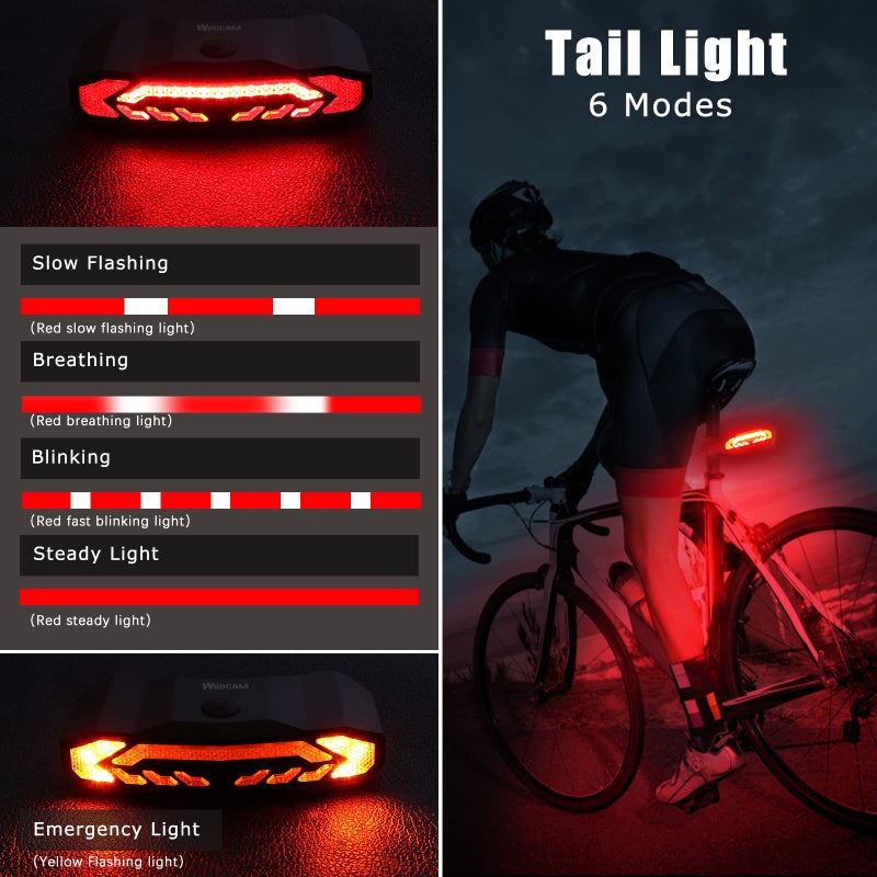 WSDCAM Smart Bike Tail Light with Turn Signals and Rear Brake Light, Bike Alarm Horn with Remote, Auto ON/Off Rechargeable Waterproof - Image 2