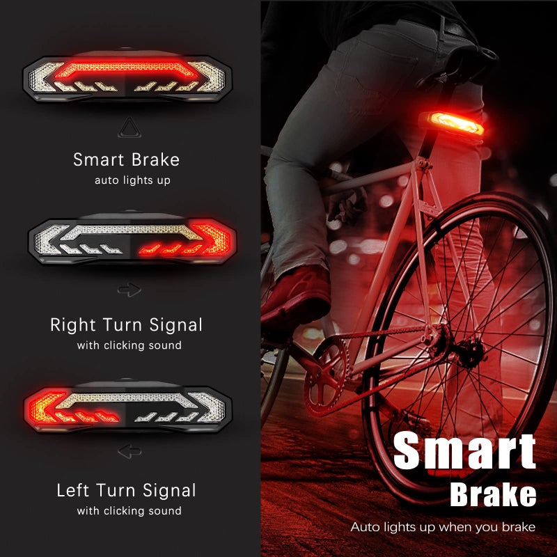 WSDCAM Smart Bike Tail Light with Turn Signals and Rear Brake Light, Bike Alarm Horn with Remote, Auto ON/Off Rechargeable Waterproof - Image 3
