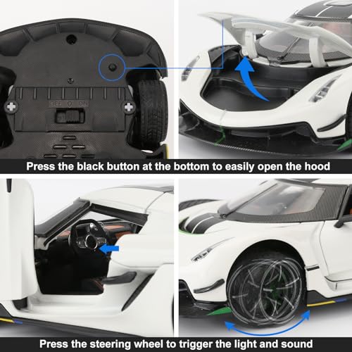 BDTCTK Compatible for 1:24 Koenigsegg Jesko Car Model, Diecast Collectible Pull Back Model Car with Sound and Light, Toy Gift Vehicles for Adults Kids Boys Girls - Image 4