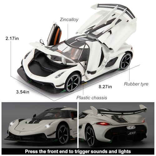 BDTCTK Compatible for 1:24 Koenigsegg Jesko Car Model, Diecast Collectible Pull Back Model Car with Sound and Light, Toy Gift Vehicles for Adults Kids Boys Girls - Image 2