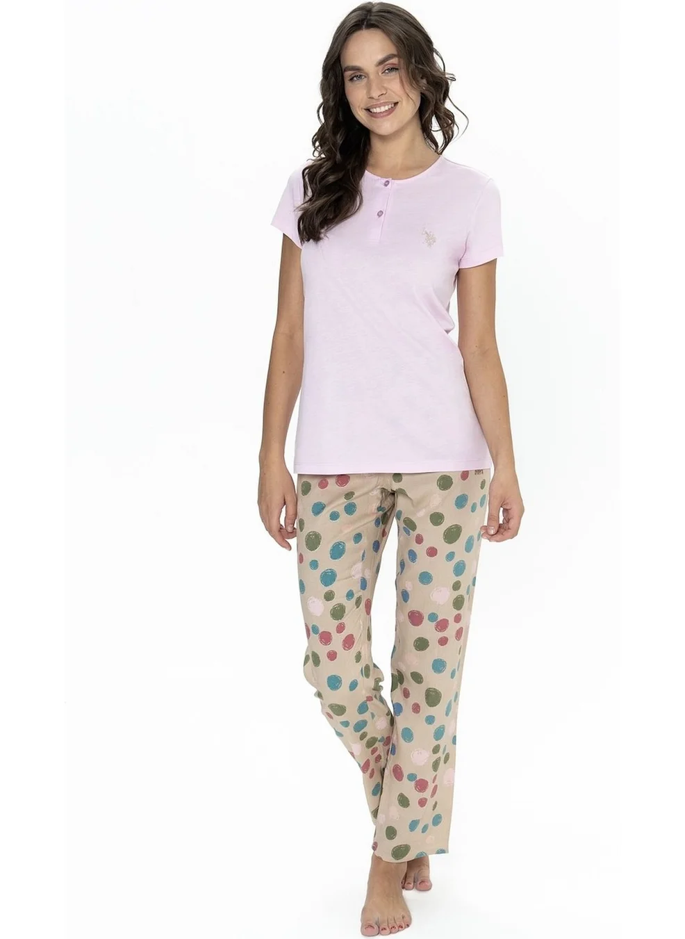 U.S. Polo Assn. 20094 Women's Short Sleeve Half Button Collar Pajama Set-Lilac