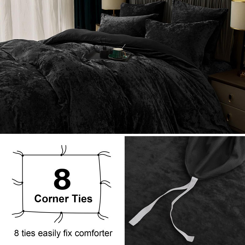 بي أتش إف PHF حقًا غلاف لحاف مخملي في كاليفورنيا كينج حجم 3pcs غلاف المعزي الناعم الناعم المذهل مجموعة غلاف لحاف الفانيلا المريح الفاخر مع مجموعة وسادة شمس الفراش 104 "× 98" "أسود - Image 5