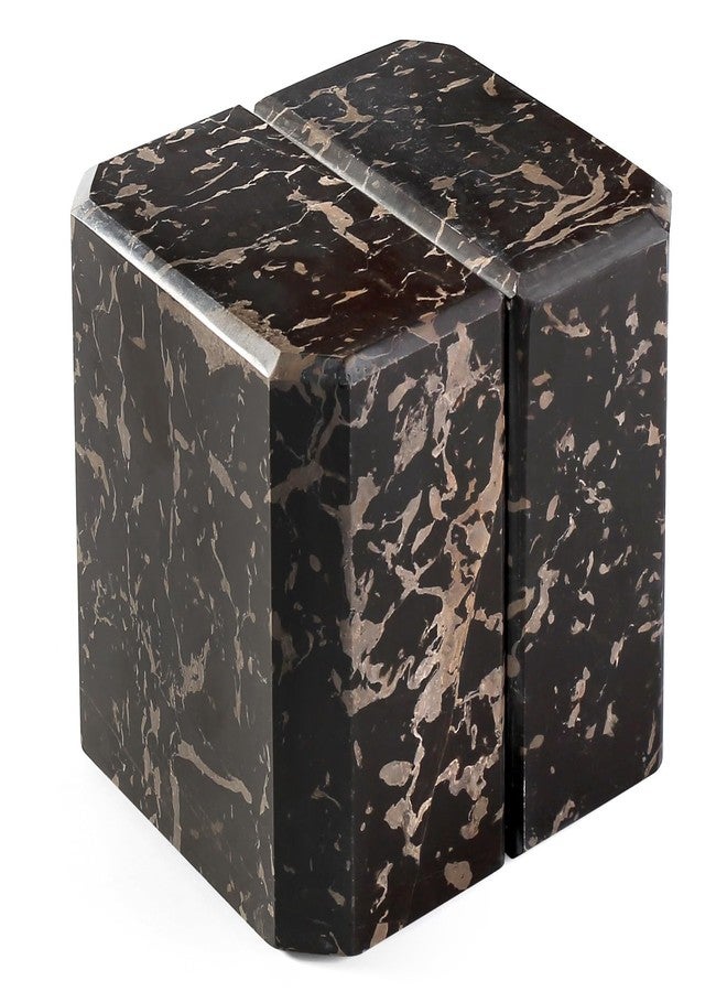 BCS Italy Natural Marble Bookends for Shelves, 7lbs Decorative Book Ends for Heavy Books, Athenian Column Stone Book Holders, Office Bookshelf Stopper Decor for Books, CDs, Video Games (Nero Portoro) - Image 1