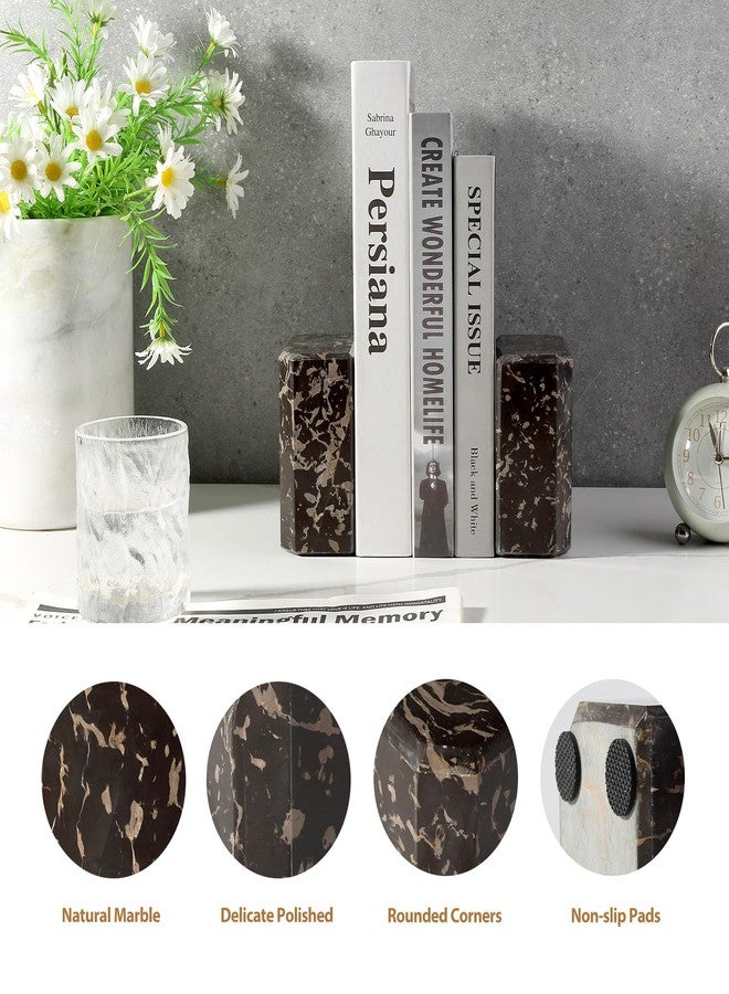 BCS Italy Natural Marble Bookends for Shelves, 7lbs Decorative Book Ends for Heavy Books, Athenian Column Stone Book Holders, Office Bookshelf Stopper Decor for Books, CDs, Video Games (Nero Portoro) - Image 3