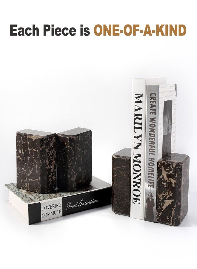 BCS Italy Natural Marble Bookends for Shelves, 7lbs Decorative Book Ends for Heavy Books, Athenian Column Stone Book Holders, Office Bookshelf Stopper Decor for Books, CDs, Video Games (Nero Portoro) - Image 4