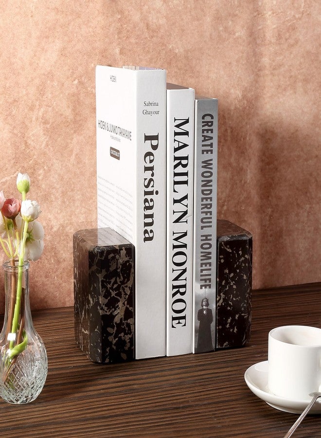 BCS Italy Natural Marble Bookends for Shelves, 7lbs Decorative Book Ends for Heavy Books, Athenian Column Stone Book Holders, Office Bookshelf Stopper Decor for Books, CDs, Video Games (Nero Portoro) - Image 5
