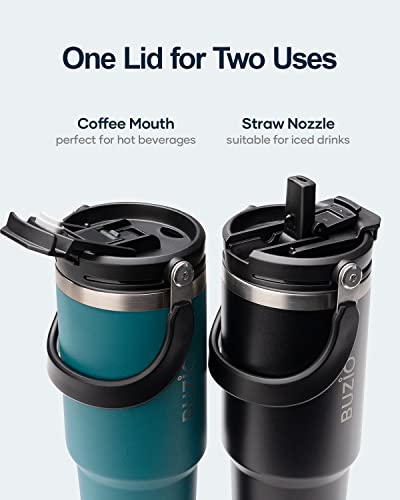 BUZIO 30 oz Tumbler with Handle, Insulated Tumbler with1 2-in-1 Lid and Straw, Stainless Steel Vacuum Insulated Iced Coffee Tumbler Cup Water Bottle for Water, Iced Tea or Coffee, Smoothie - Image 2
