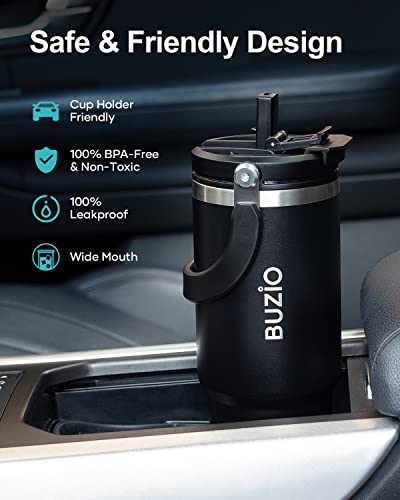 BUZIO 30 oz Tumbler with Handle, Insulated Tumbler with1 2-in-1 Lid and Straw, Stainless Steel Vacuum Insulated Iced Coffee Tumbler Cup Water Bottle for Water, Iced Tea or Coffee, Smoothie - Image 5