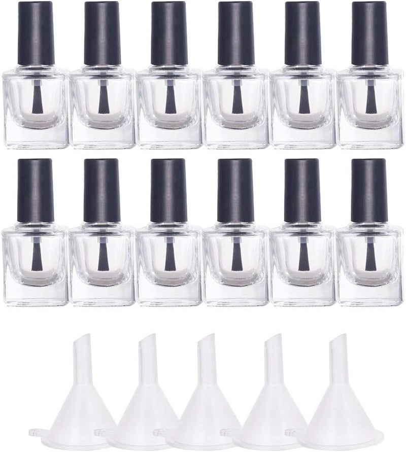 BENECREAT BENECREAT 12PCS 10ml Empty Nail Polish Bottles Transparent Glass Nail Varnish Bottles with Brushes, 5PCS Funnel Hopper 