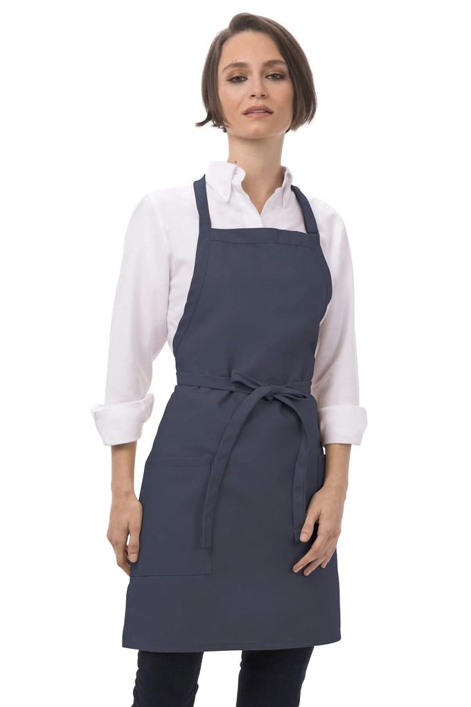 Chef Works Unisex Two Patch Pocket Bib Apron, Navy, One Size - Image 1