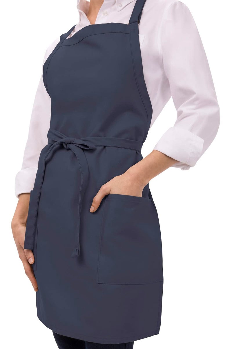 Chef Works Unisex Two Patch Pocket Bib Apron, Navy, One Size - Image 3