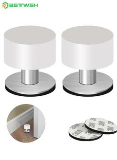 BSTWSH 2 Pack Door Stoppers Stop with Extra Stickers, Self-Adhesive Door Stops with Black Rubber Bumper & Stainless Steel Body - Heavy Duty Door Knob Wall Protector Sound Dampening for Home & Office Use  - Image 1