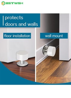 BSTWSH 2 Pack Door Stoppers Stop with Extra Stickers, Self-Adhesive Door Stops with Black Rubber Bumper & Stainless Steel Body - Heavy Duty Door Knob Wall Protector Sound Dampening for Home & Office Use  - Image 5