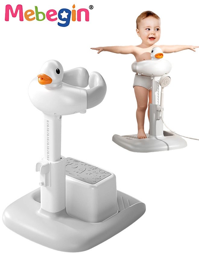 MEBEGIN Baby Shower Stand and Chair, Baby Bath Support, Shower Standing Support with Adjustable Height and Armrest, Bath Stand with Anti-Skip and Shower Head Holder, Bath Essentials for Infants  - Image 1