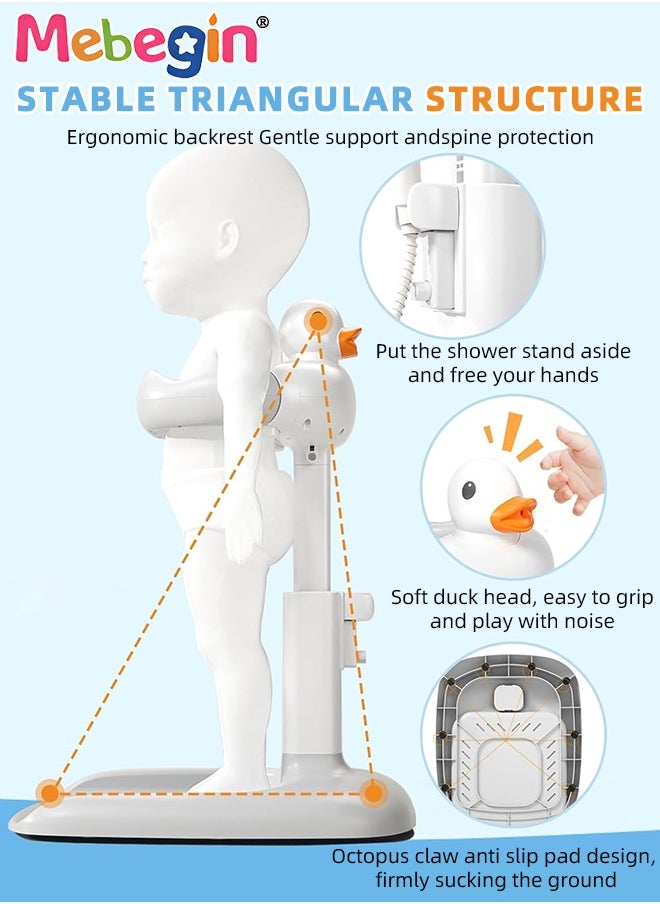 MEBEGIN Baby Shower Stand and Chair, Baby Bath Support, Shower Standing Support with Adjustable Height and Armrest, Bath Stand with Anti-Skip and Shower Head Holder, Bath Essentials for Infants  - Image 5