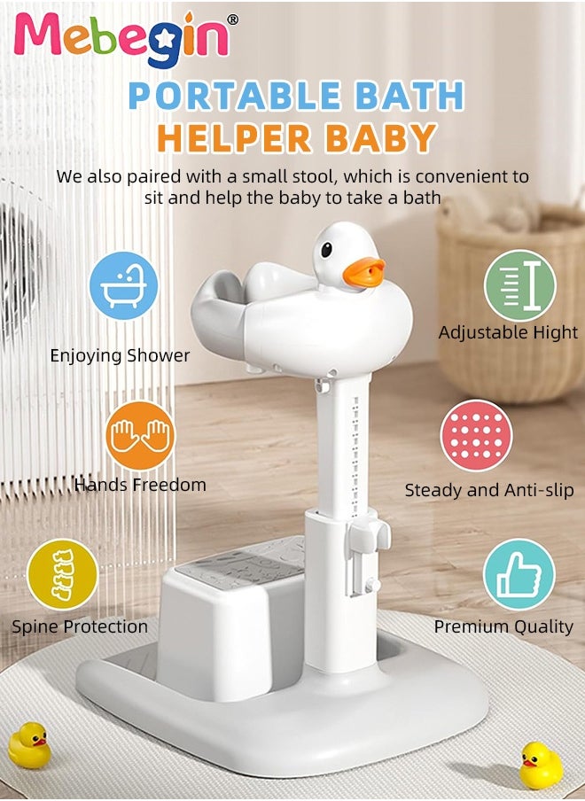 MEBEGIN Baby Shower Stand and Chair, Baby Bath Support, Shower Standing Support with Adjustable Height and Armrest, Bath Stand with Anti-Skip and Shower Head Holder, Bath Essentials for Infants  - Image 3