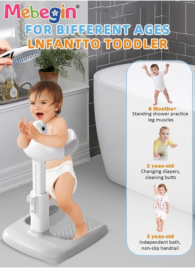 MEBEGIN Baby Shower Stand and Chair, Baby Bath Support, Shower Standing Support with Adjustable Height and Armrest, Bath Stand with Anti-Skip and Shower Head Holder, Bath Essentials for Infants  - Image 4