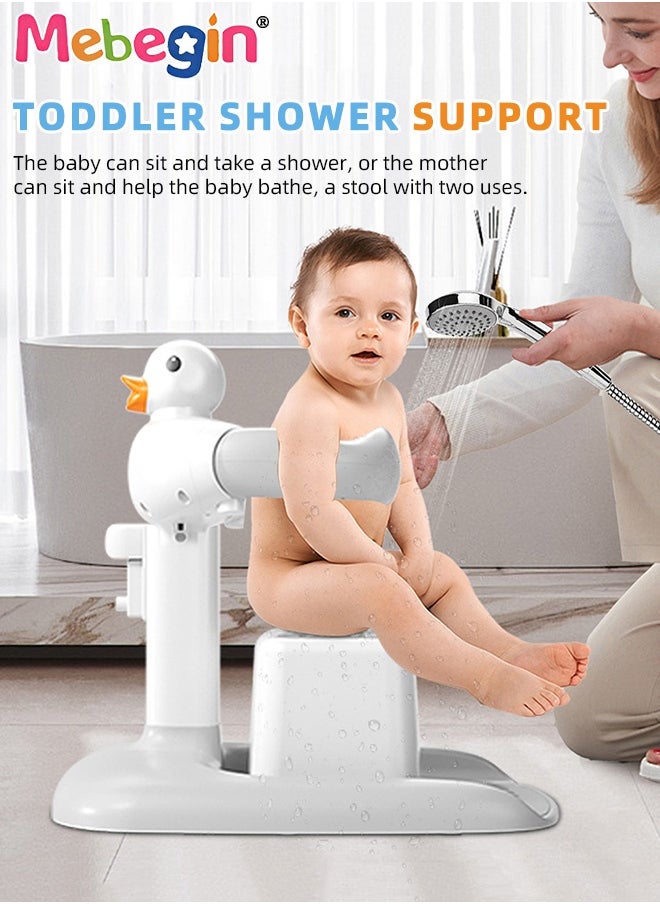 MEBEGIN Baby Shower Stand and Chair, Baby Bath Support, Shower Standing Support with Adjustable Height and Armrest, Bath Stand with Anti-Skip and Shower Head Holder, Bath Essentials for Infants  - Image 2
