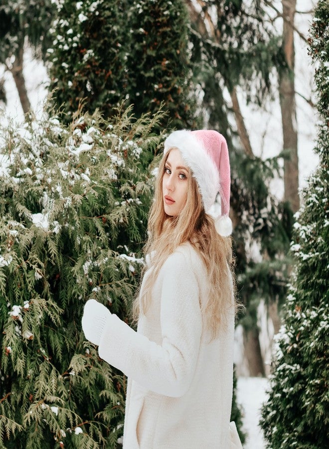 QTKJ Santa Hat, Christmas, Pink Xmas Holiday Hats, Thickened Soft Velvet Fabric, Christma Gifts for Women and Men, Christmas Eve New Year Festive Party Supplies Decorations - Image 5