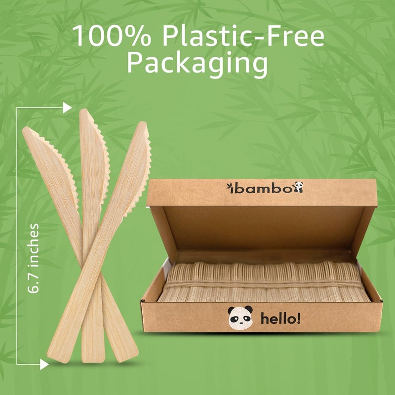 ibambo Ibambo 100% Bamboo Knives Set - Eco Friendly Kitchen Utensils (600 Compostable Knives) | Bamboo Utensils Disposable or Reusable | Compostable FSC Certified Silverware for Weddings  Camping  Parties  - Image 4