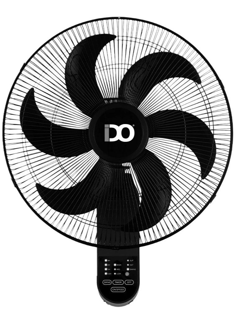 IDO iDO 18 Inch Wall Fan with Remote Control, 6 Powerful Blades - 75 Watts, 3 Speeds, 6 Powerful Blades, Black - WF18RC-BK  - Image 1