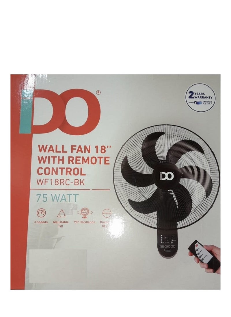IDO iDO 18 Inch Wall Fan with Remote Control, 6 Powerful Blades - 75 Watts, 3 Speeds, 6 Powerful Blades, Black - WF18RC-BK  - Image 3