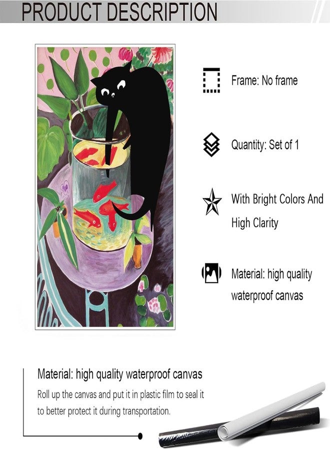 TYOHU Retro Matisse Goldfish And Cat Posters Trendy Funny Black Cat Wall Art Prints Cute Colorful Table Goldfish Prints Painting For Home Bedroom Dorm Wall Decor 12x16in Unframed - Image 2
