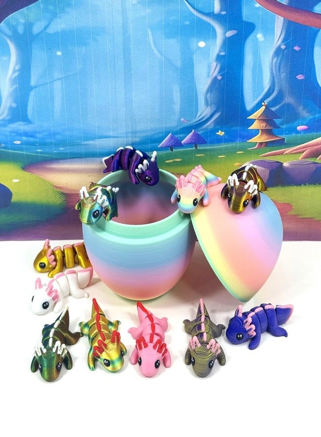 12pcs 3D Printed Articulated Mini Axolotl with Egg, Colorful Fidget Mini Axolotl Figures, Tiny Animal Figures, Birthday Party Decorations MA003-SET-RE - Image 2