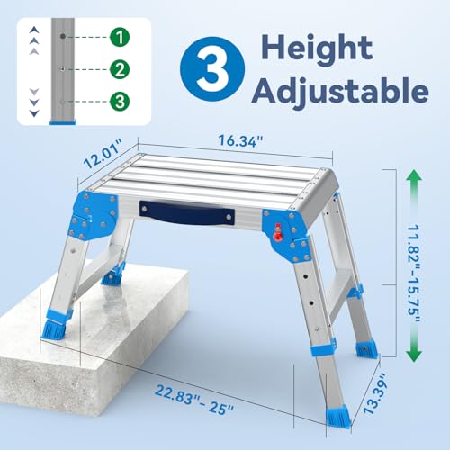 Loyoda Work Platform 600 Lbs, Folding Step Stool with One-Touch Automatic Fold, 3 Height Adjustment Step Platform, Perfect for RV Cleaning, Home Painting and Reaching High Places, Standard - Image 3
