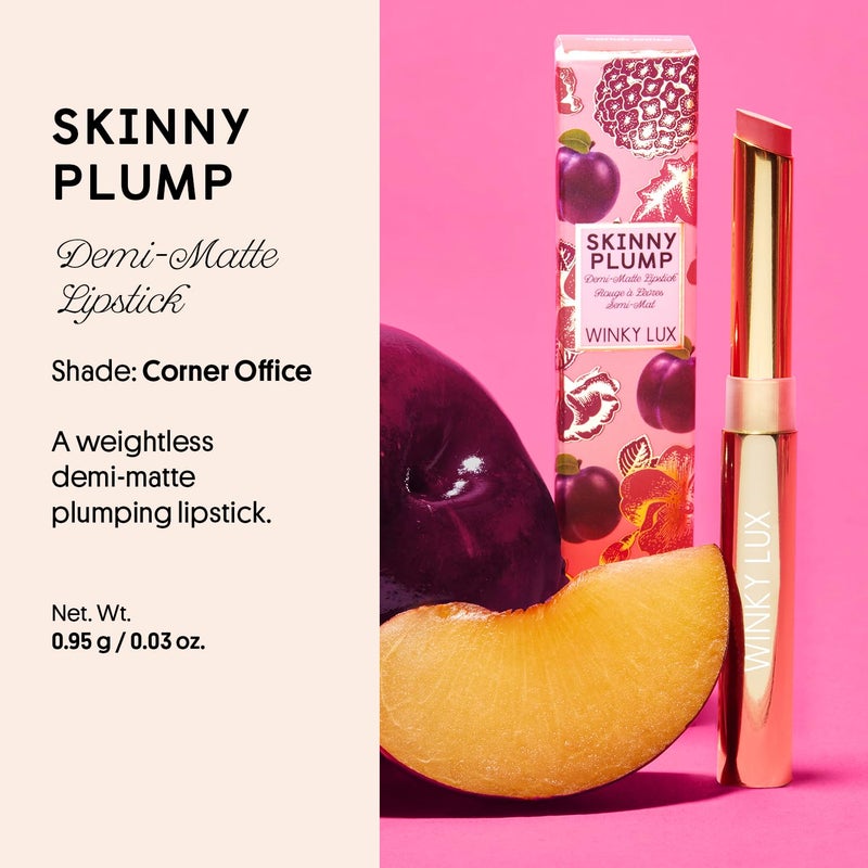 Winky Lux Skinny Plump Demi Matte Lipstick - Deep Berry Rose Lip, Natural Plump Lipstick, Weightless Long Lasting Soft Matte Lip Crayon, Infused with Hyaluronic Acid & Plum Oil, Corner Office - Image 2