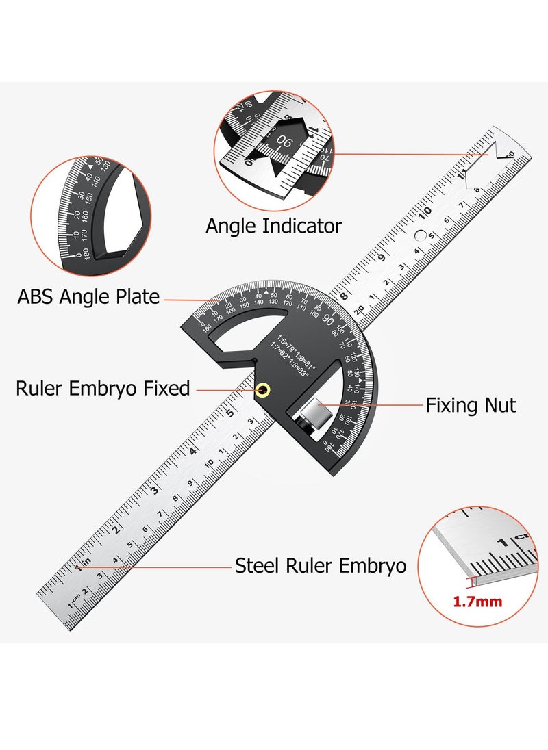 Generic Woodworking Scribing Angle Ruler, 300mm Angle Protractor Stainless Steel Marking Ruler, Precision Engineer Woodworking Rule for Length Measurement, DIY, Line Marking, Circle Drawing  - Image 4