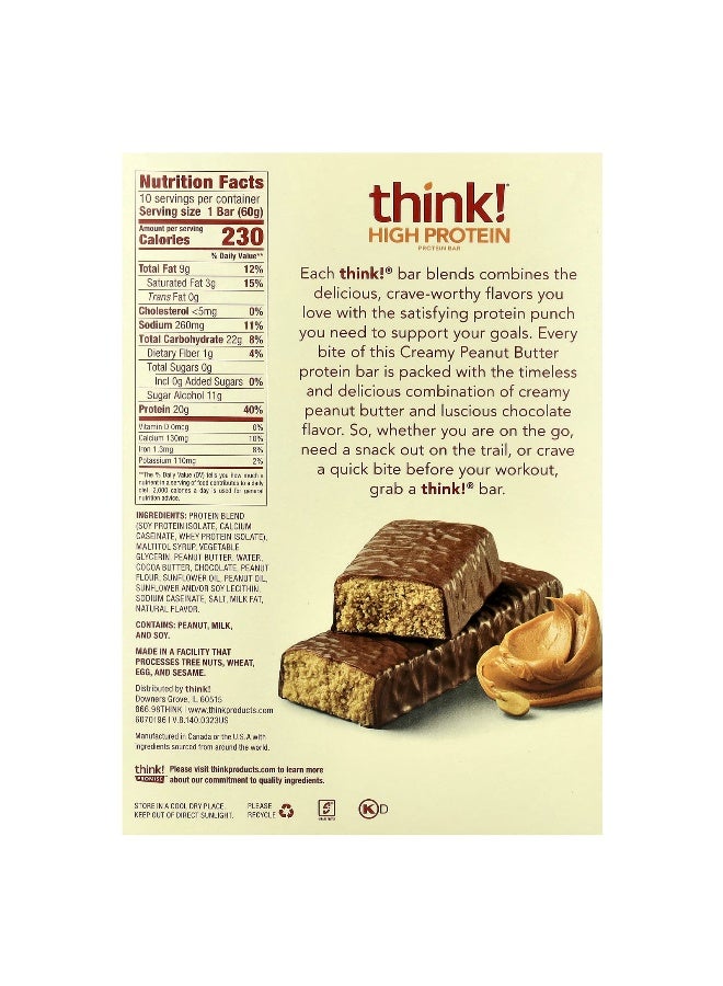 think! Think !, High Protein Bars, Creamy Peanut Butter, 10 Bars, 2.1 oz (60 g) Each (Packaging may vary) - Image 2