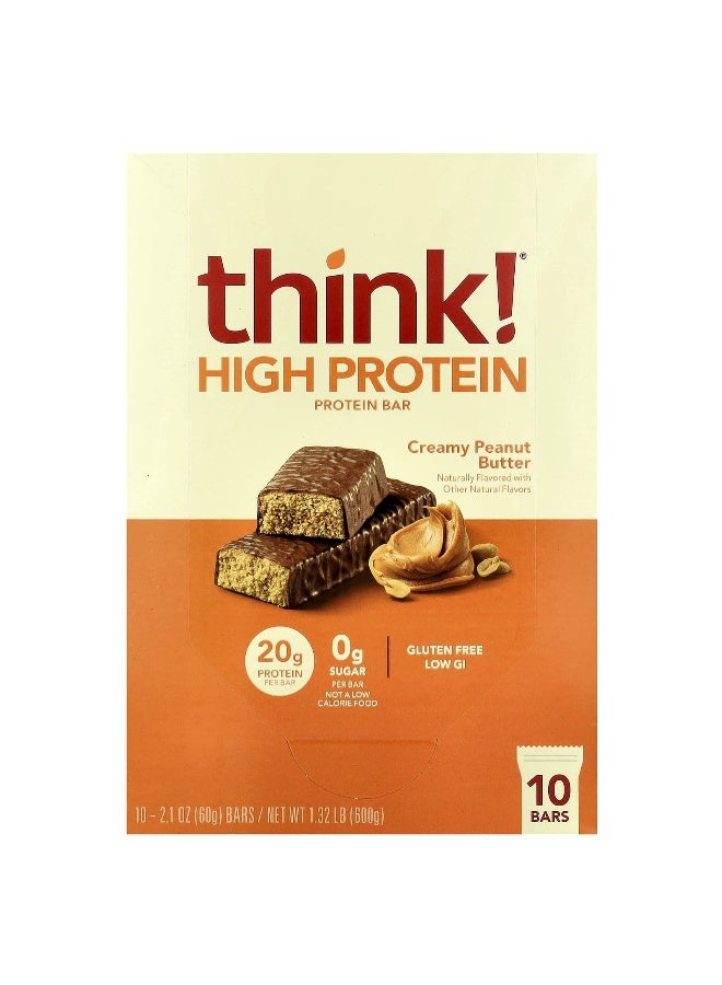 think! Think !, High Protein Bars, Creamy Peanut Butter, 10 Bars, 2.1 oz (60 g) Each (Packaging may vary) - Image 1