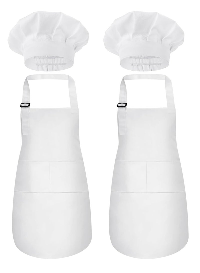 Oasisgalore 2 Pack Kids Chef Apron and Hat, Adjustable Kitchen Cooking Apron with Two Pockets for Girls Boys - Image 1