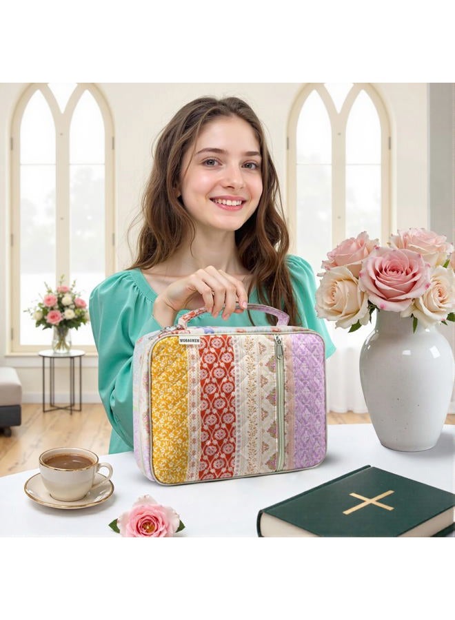 WOBAGMEN Bible Cover Case for Women,Large Bible Tote Bags Organizer Quilted Carrying Case for Girls,Bible Study Supplies Accessories Christian Gifts for Women(Yellow Floral, M) - Image 5