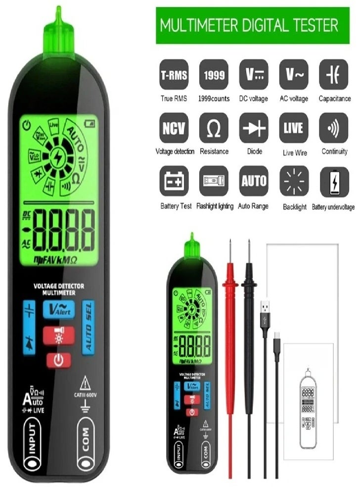 Upgraded version with portable digital multimeter, intelligent anti-burn digital multimeter, high-precision automatic electrician voltage test pen, repair rechargeable - Image 1
