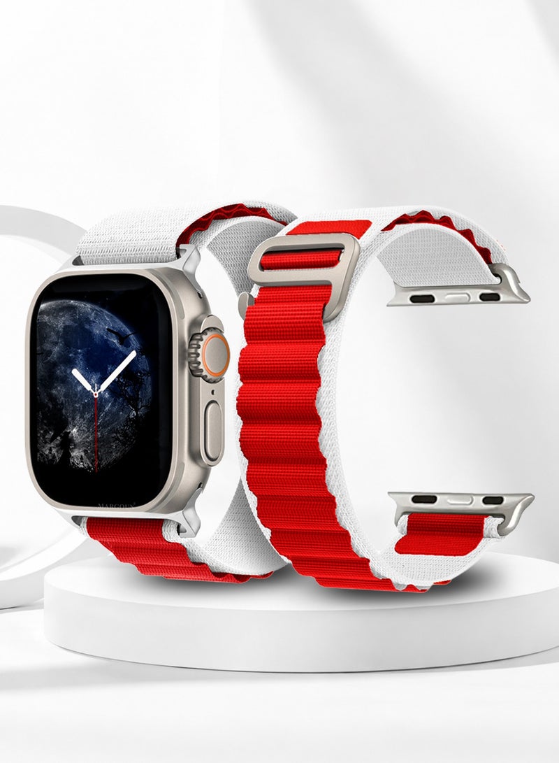 حزام بديل لساعات آبل 49mm 46mm 45mm 44mm - حزام ألباين للنساء والرجال - قابل للتعديل مع خطاف معدني G - أبيض أحمر - Image 1